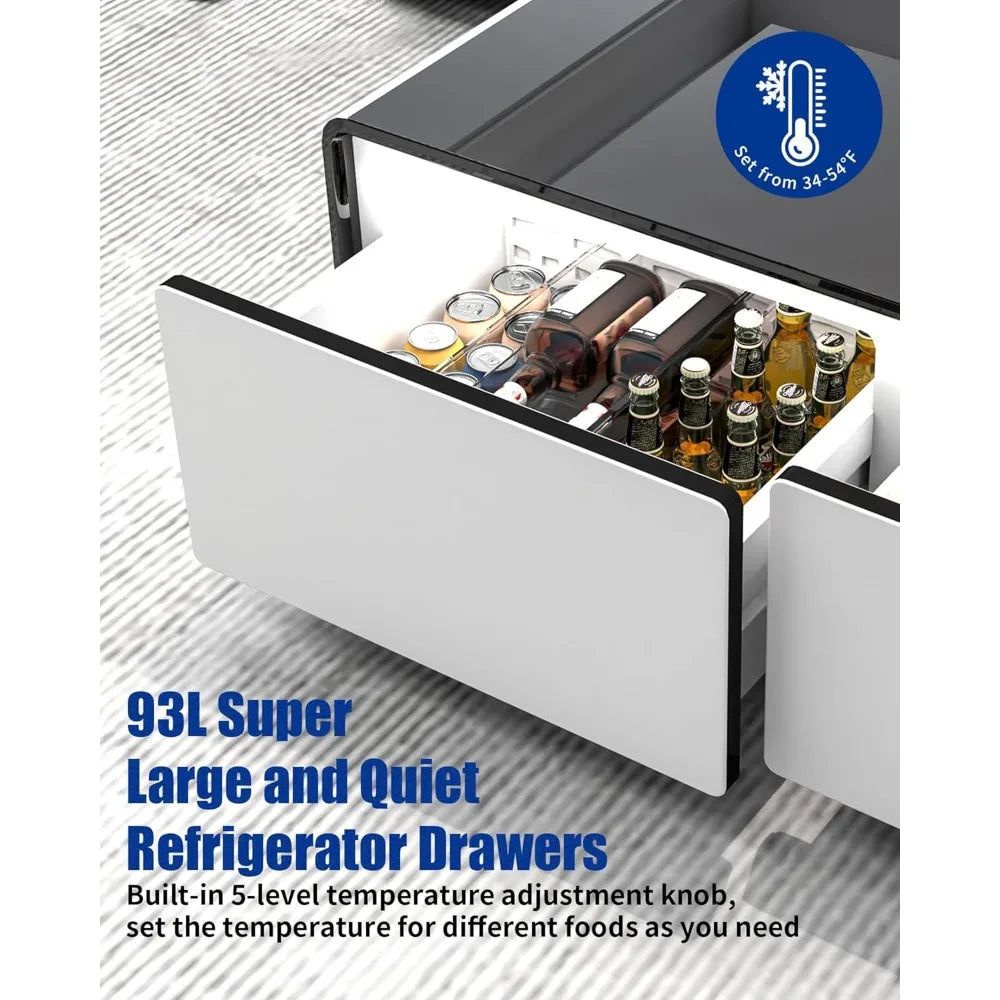 Smart Coffee Table, Coffee Table with Built in Fridge, 23" D x 41.5" W x 18.1" H, Smart Table with 10W Wireless Charging