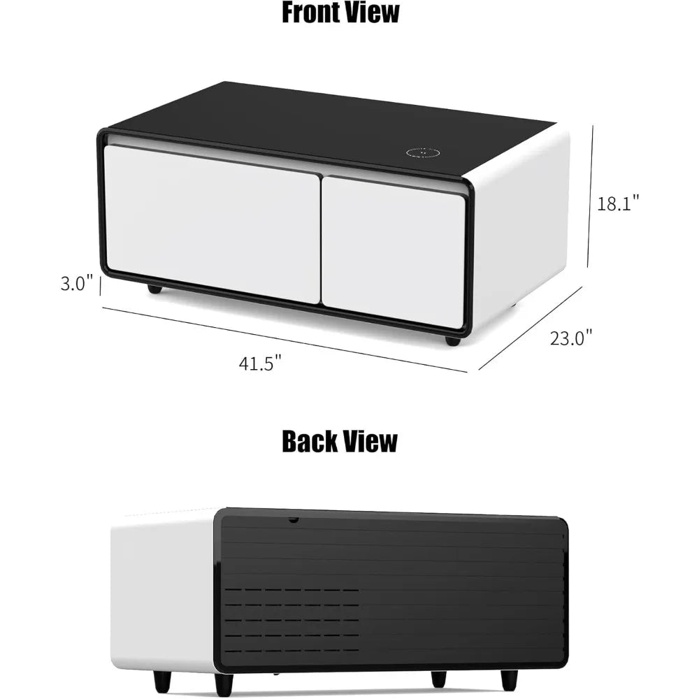 Smart Coffee Table, Coffee Table with Built in Fridge, 23" D x 41.5" W x 18.1" H, Smart Table with 10W Wireless Charging