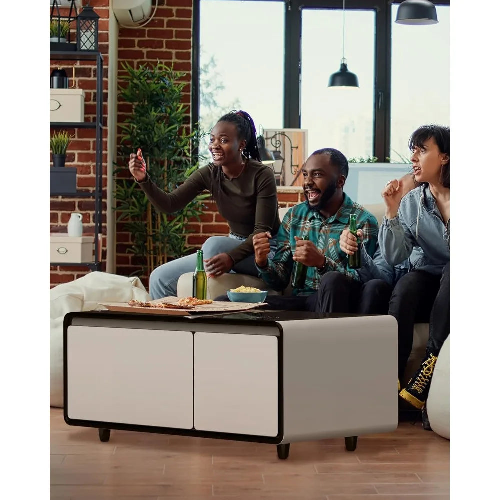 Smart Coffee Table, Coffee Table with Built in Fridge, 23" D x 41.5" W x 18.1" H, Smart Table with 10W Wireless Charging