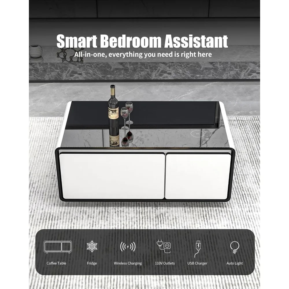 Smart Coffee Table, Coffee Table with Built in Fridge, 23" D x 41.5" W x 18.1" H, Smart Table with 10W Wireless Charging