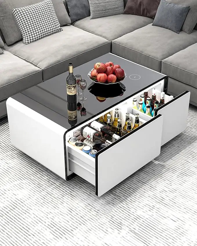 Smart Coffee Table, Coffee Table with Built in Fridge, 23" D x 41.5" W x 18.1" H, Smart Table with 10W Wireless Charging